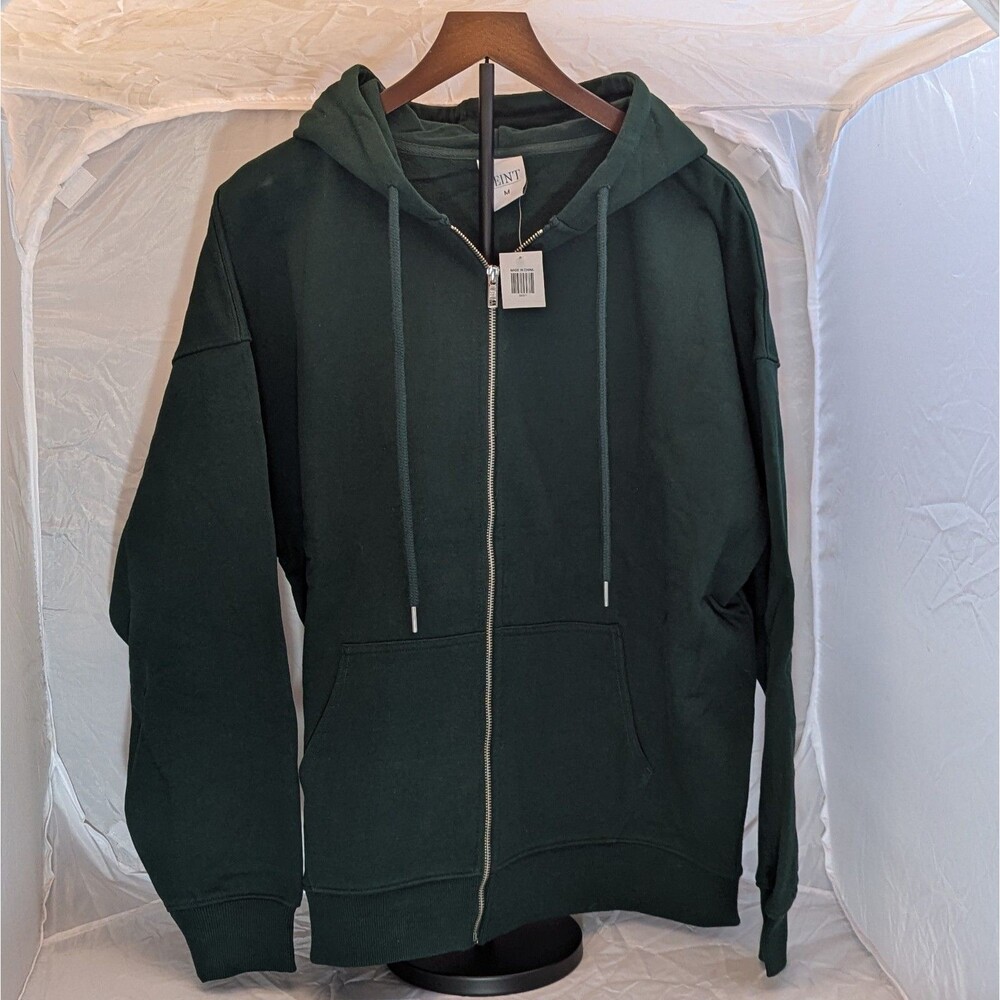 SEINT University Full Zip Hoodie Green Womens M Fleece Collegiate Sweatshirt